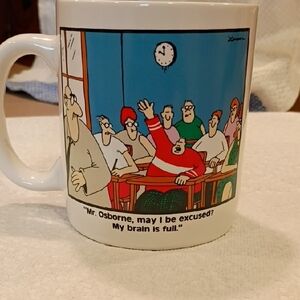 Far Side Cartoon Gary Larson 1986 White Coffee Mug "My Brain Is Full"